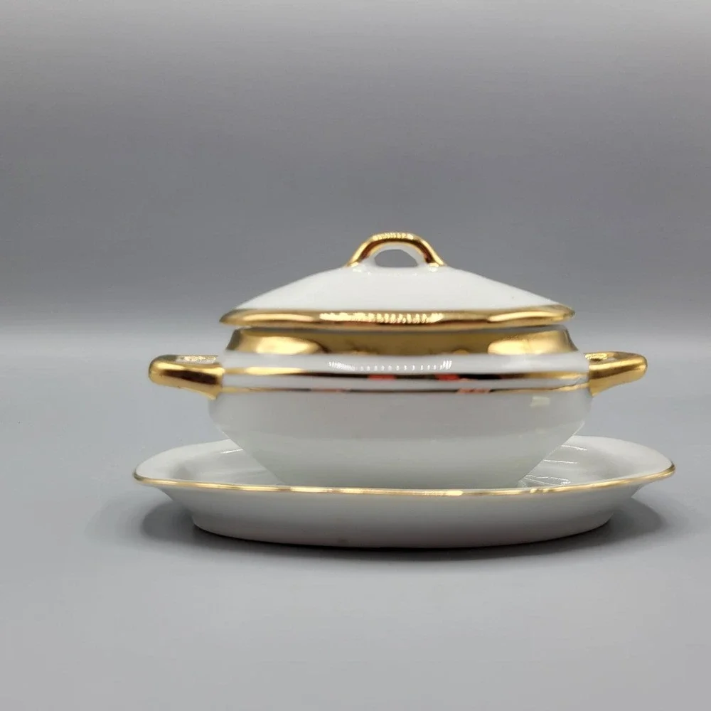Vintage Condiment Dish Small Tureen Jam Pot with Lid and Plastic Spoon Japan